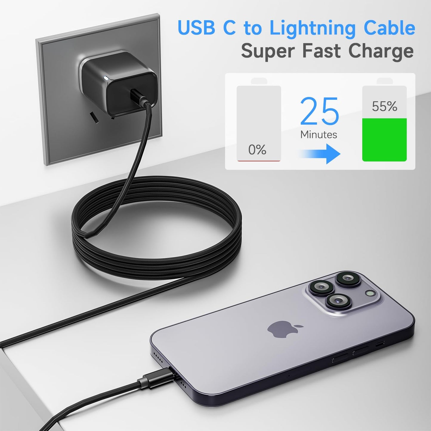 Setolgh for USB C to Lightning Cable 27W Fast Charging 20FT/6M 2Pack MFi Certified Nylon Braided Extra Long iPhone Charger Cable Compatible with iPad/iPod/iPhone 14/13/12/11/Pro Max/X/SE/8/7 Series