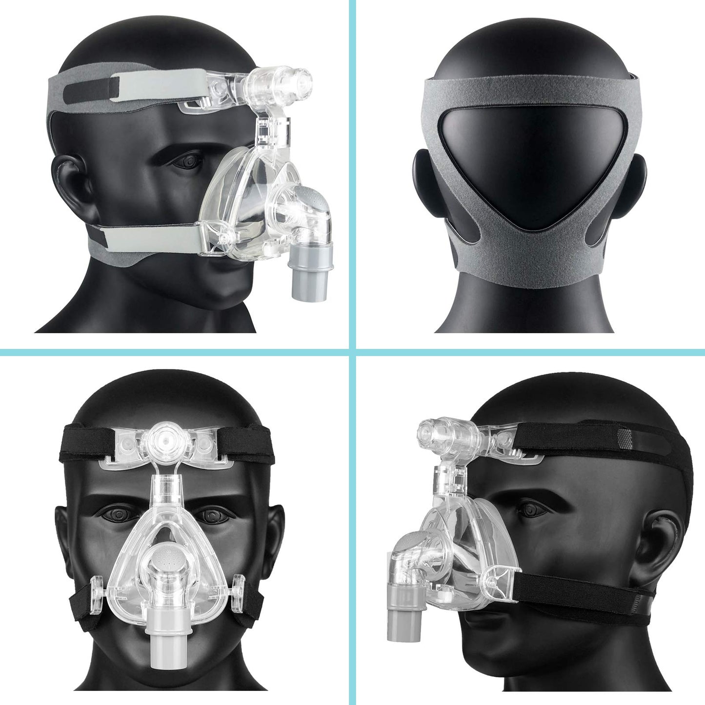 CPAP Headgear Strap Replacment Universal Mask Headband CPAP Supplies Moderate Elastic Durable Design Fit for Various Full Face Masks & Nasal Masks - (2 Pack Black & Grey)