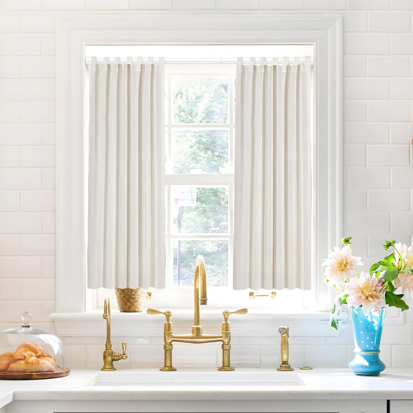 Tension Curtain Rod 30 to 64 Inch White Curtain Rod Adjustable Expandable Spring Tension Curtain Rod No Drilling 7/8" Spring Loaded Curtain Rods for Windows Bedroom Closet Doorway Door