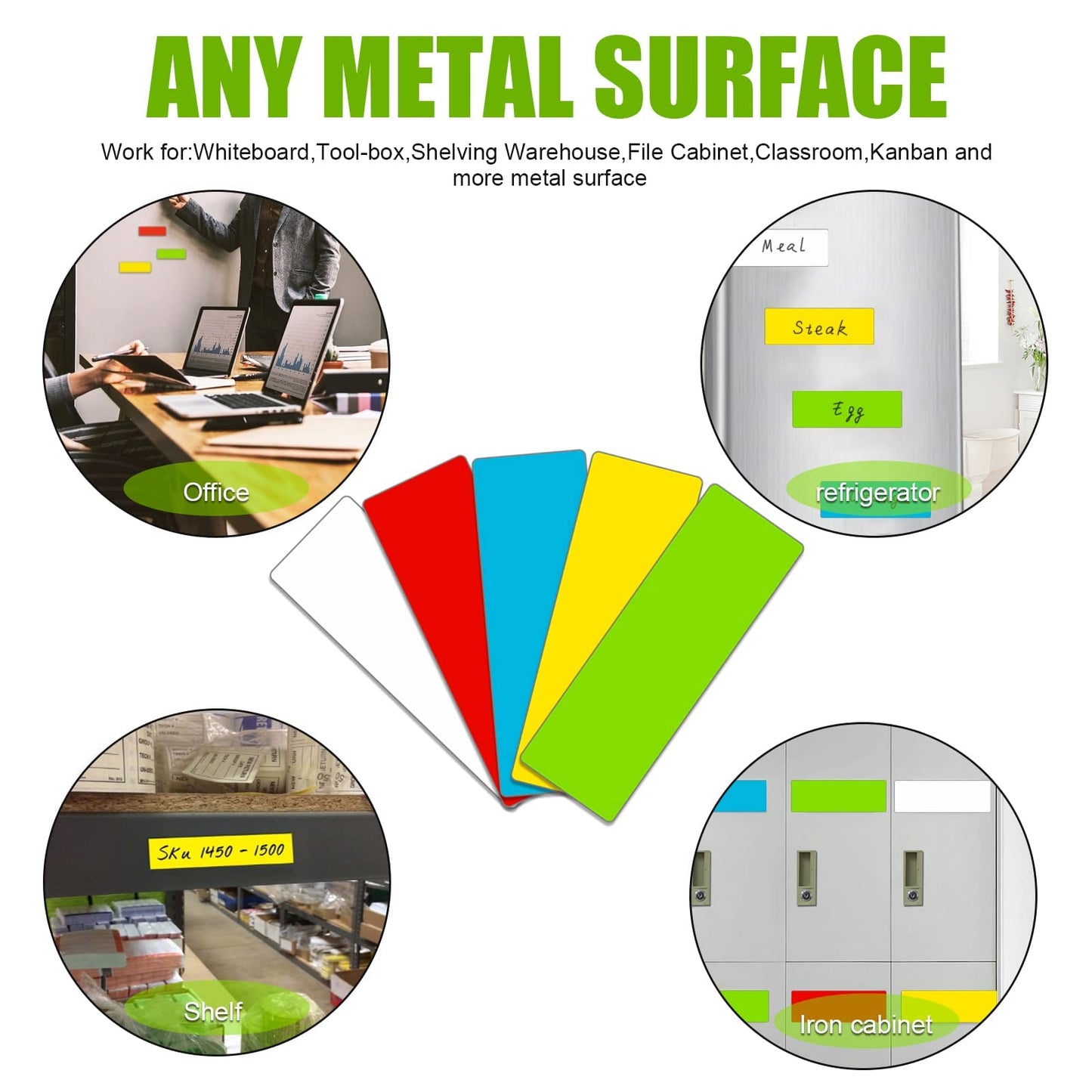 STTMGN Dry Erase Magnetic Labels (1x3,Pack of 60),Write On Magnets Sticker,Real Waterproof/Reusable for Classroom&Office&Cabinet&whiteboard&Fridge&More (White)