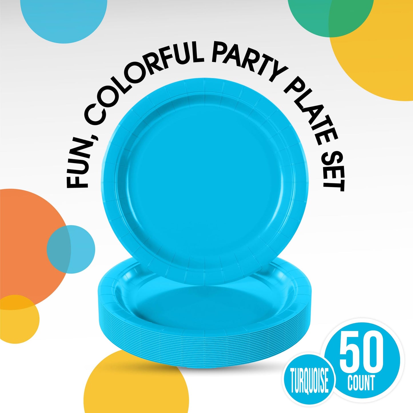 Exquisite Turquoise Paper Plates 9 Inch Heavy Duty 50 Pcs, Disposable Dinner Plates For Party, Turquoise Plates For Party