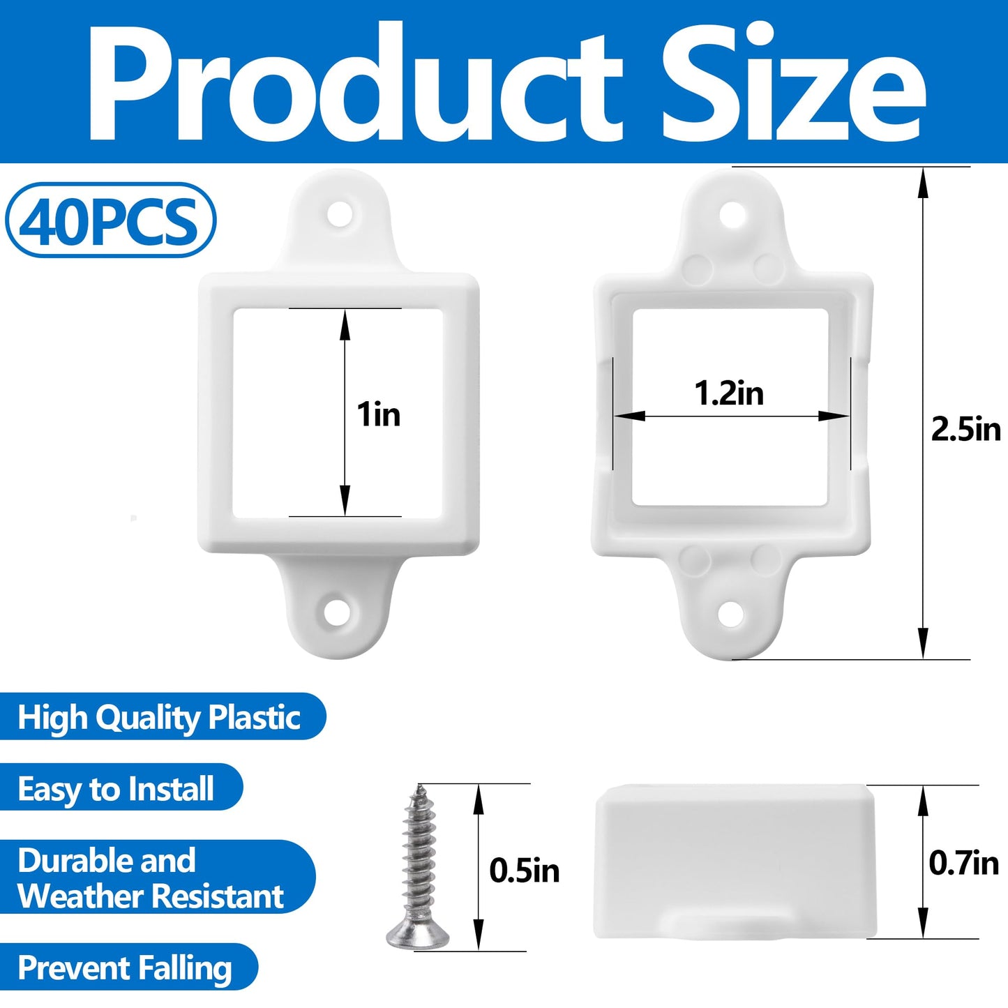 40 Pcs H705 LED Light Mounting Bracket Clip,Waterproof H705 LED Lights Mount Set with 80 Screws,Screw Mounting White Square Light Brackets for Outdoor Installation