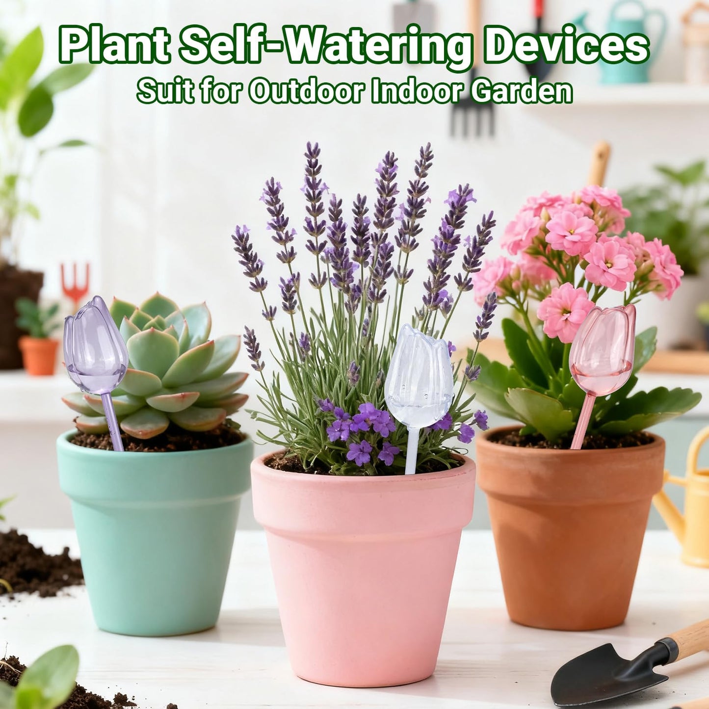 WRENYZK 8 Pcs Self Watering Globes Bulbs for Indoor Outdoor Plants, Tulip Self Watering Globes, Automatic Plant Watering Devices with Plant Labels, Plastic Watering Balls for Plants