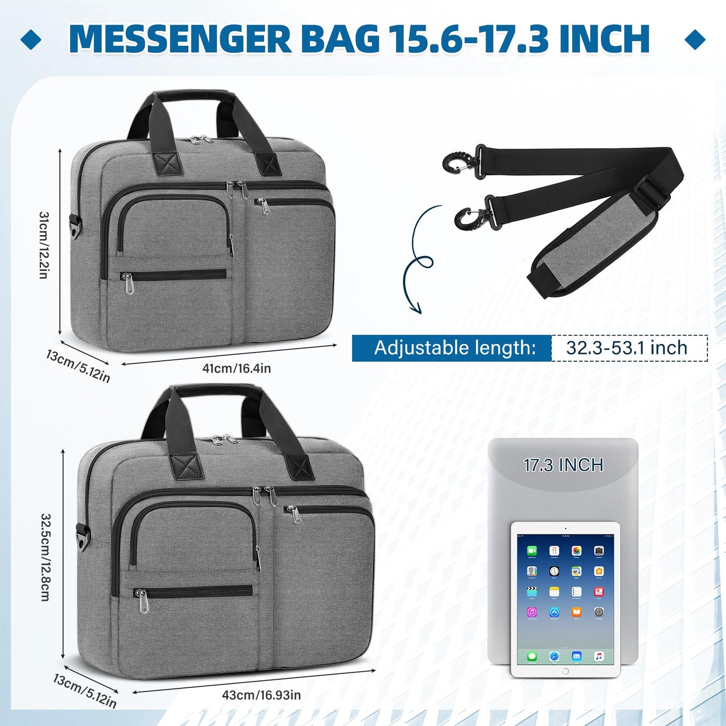 RAINSMORE Laptop Bag for Men 15.6 17.3 Inch Waterproof Laptop Bag Large Professional Messenger Bag for Business Travel Work
