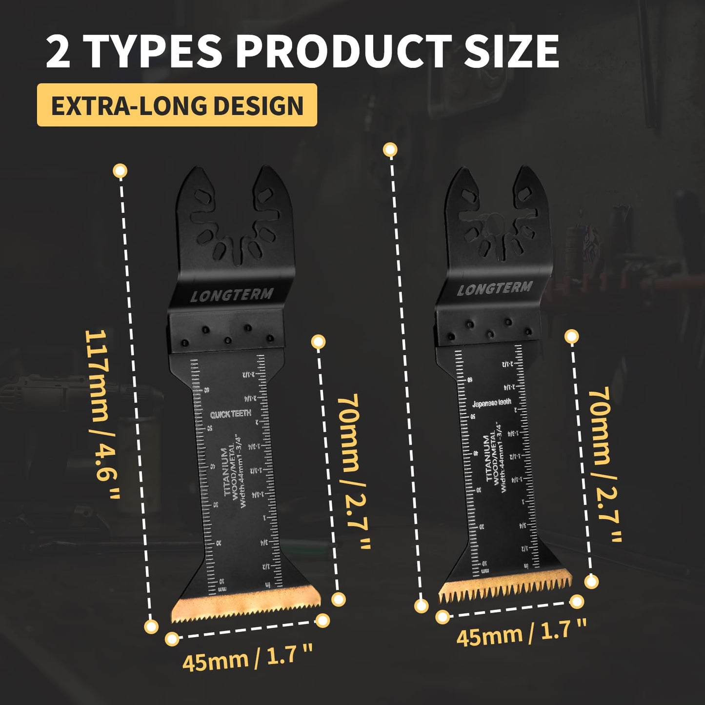 LONGTERM 10PCS Bi-Metal Titanium-Coated Oscillating Saw Blades Multi Tool Blades Set for Wood/Metal/PVC Cutting, Quick Release Durable Blades Compatible with DeWalt, Makita, Ryobi