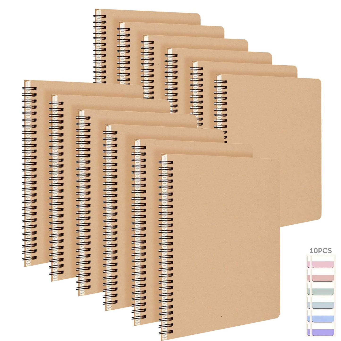 12Pack Spiral Notebook with 10pcs Sticky Tabs,A5 Lined Notebooks120 Pages,Hardcover Notebook for Women Men,Coil Notepad,5.5" x 8.3",Lined Paper for Work, School,Office(Brown)