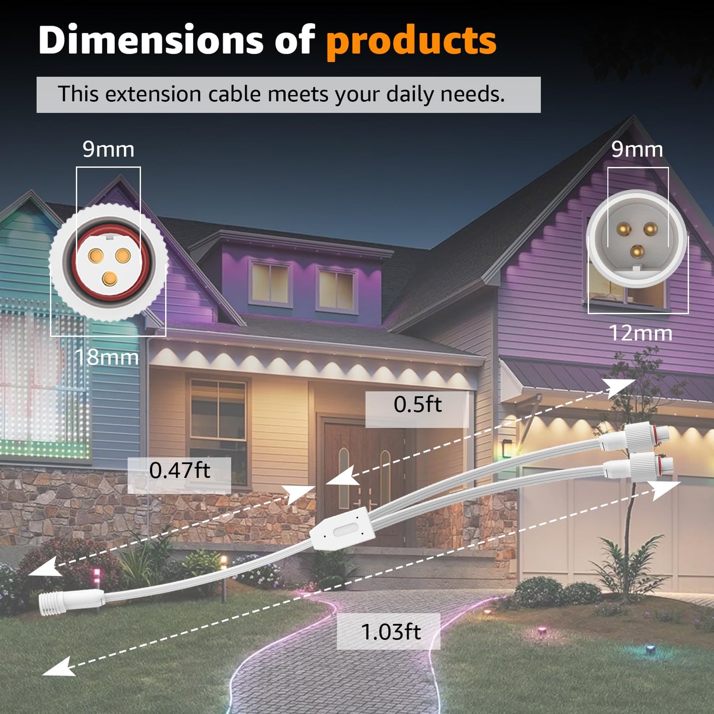 Norward Y-Splitter Extension Cable for Govee Permanent Outdoor Lights Pro,IP68 Waterproof Extension Cord Compatible with Govee Y Splitter H705A H705B H705C (1 Male to 2 Female)