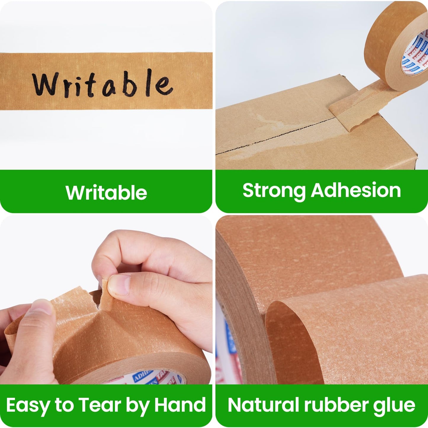 ADHES Kraft Paper Tape, 2 Inch x 60 Yards x 6 Rolls, Biodegradable Paper Packing Tape Writable & Uncoated Brown Shipping Tape for Shipping, Moving, Sealing…