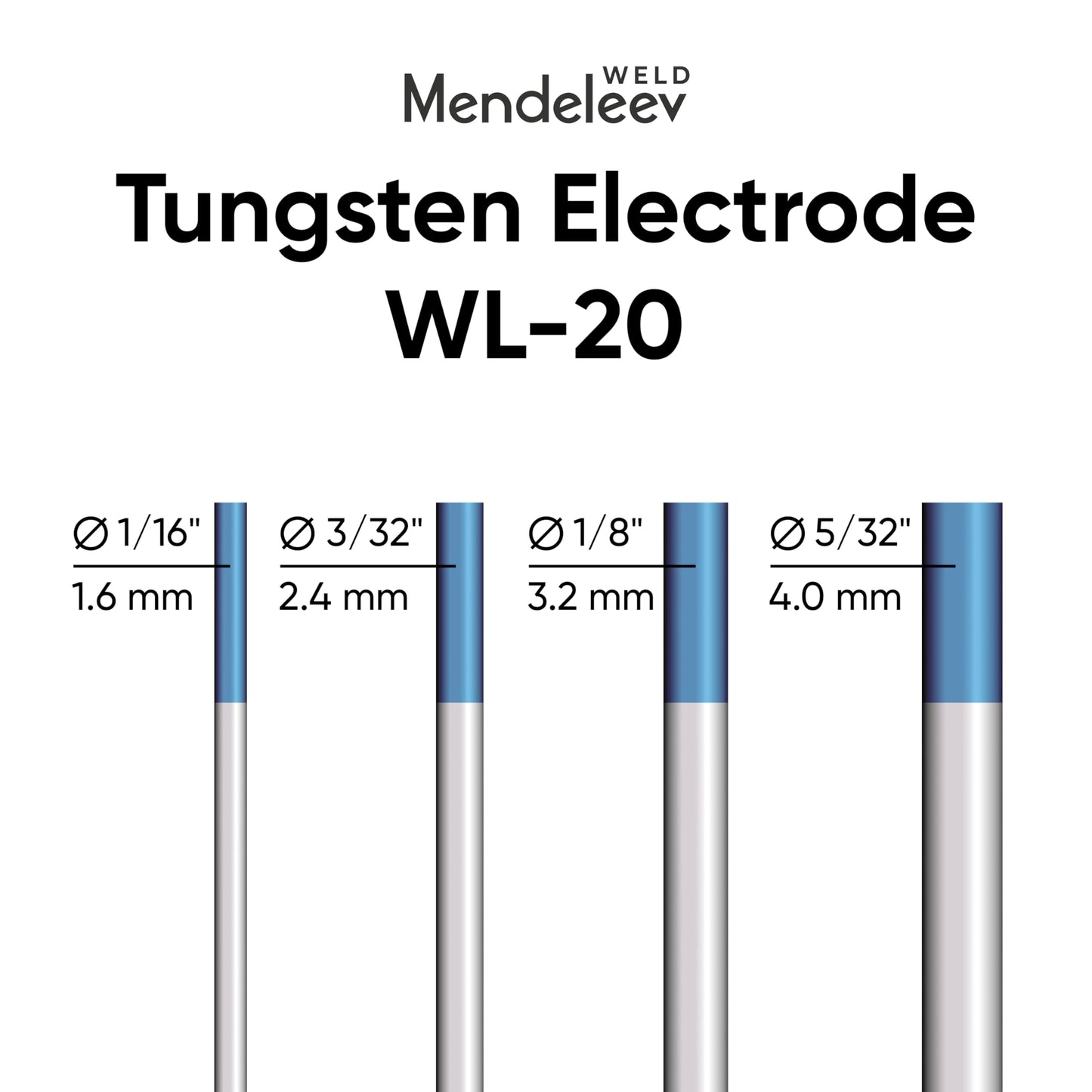 WL-20 Blue 1/16" Tungsten Electrode TIG Welding 10-Pack (2% Lanthanated WL20/EWLa-2)