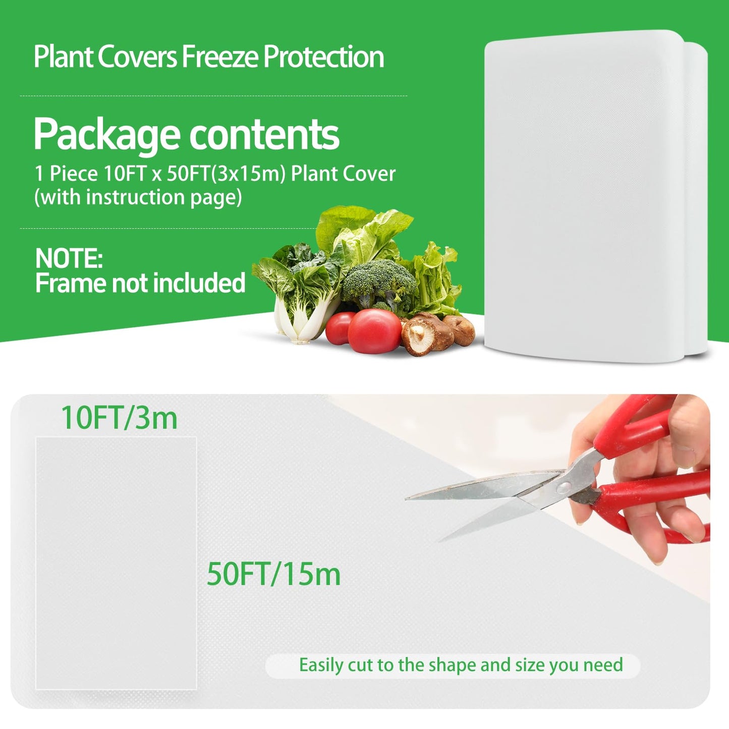 Plant Covers Freeze Protection, 10x50ft Green Frost Blanket for Winter, 1.23 oz/yd² Fabric, Premium Frost Protection Cover, Breathable Garden Row Covers for Outdoor Plants