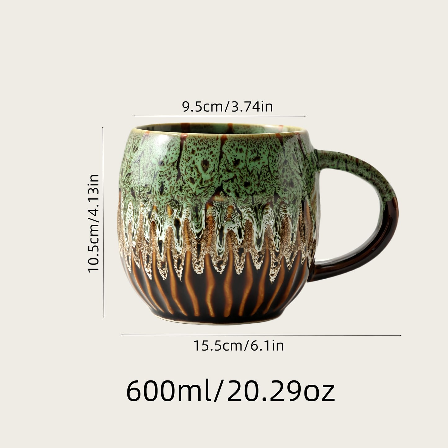 20oz Large Coffee Mug - Unique Handcrafted Look Ceramic Cup, Large Tea Mug, Microwave & Dishwasher Safe (Green)