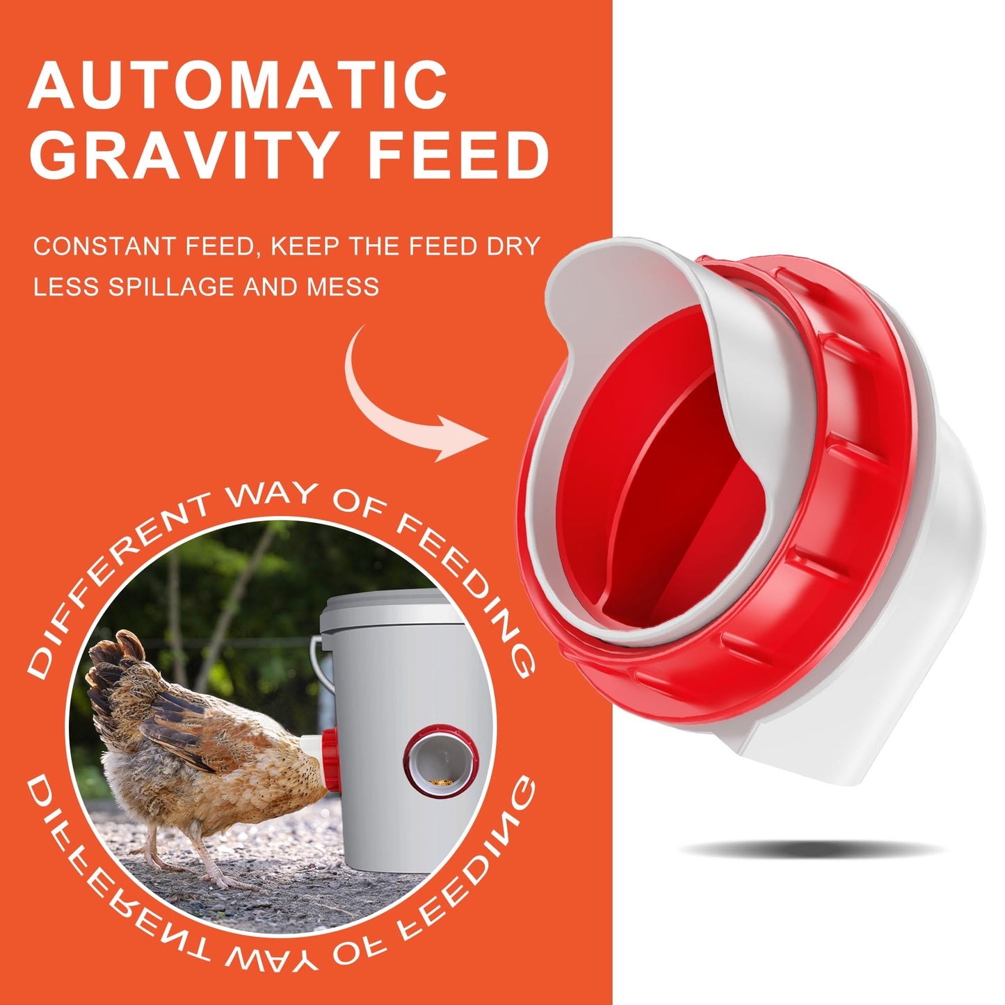 ZenxyHoC Chicken Feeders No Waste, DIY Automatic Poultry Feeder 8 Ports 1 Hole Saw with Covers Gravity Feed Kit for Buckets Barrels Bins Troughs
