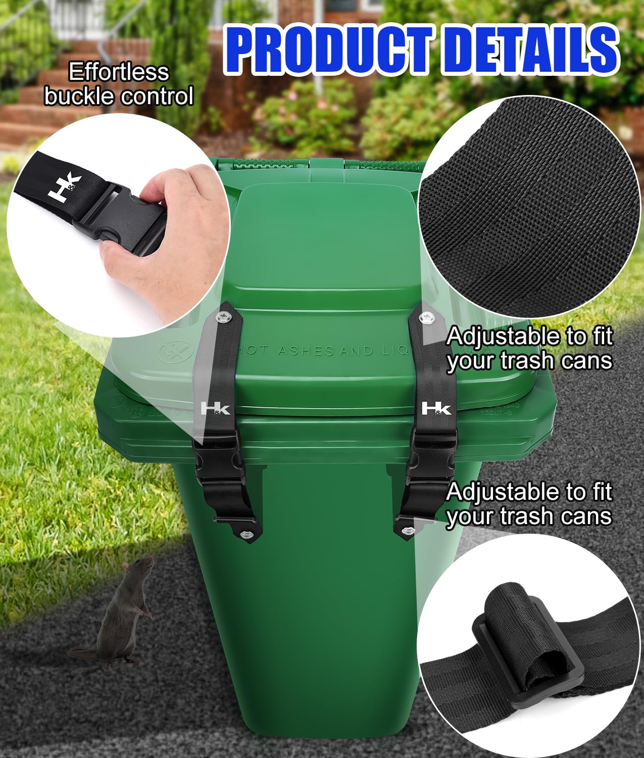2 Pcs Trash Can Locks for Anti Animals, Universal Garbage Can Lock, Nylon Bear Proof Trash Bin Lid Lock, Adjustable and Easy to Install, Heavy-Duty Garbage Can Strap for Outdoor Trash Can, Black