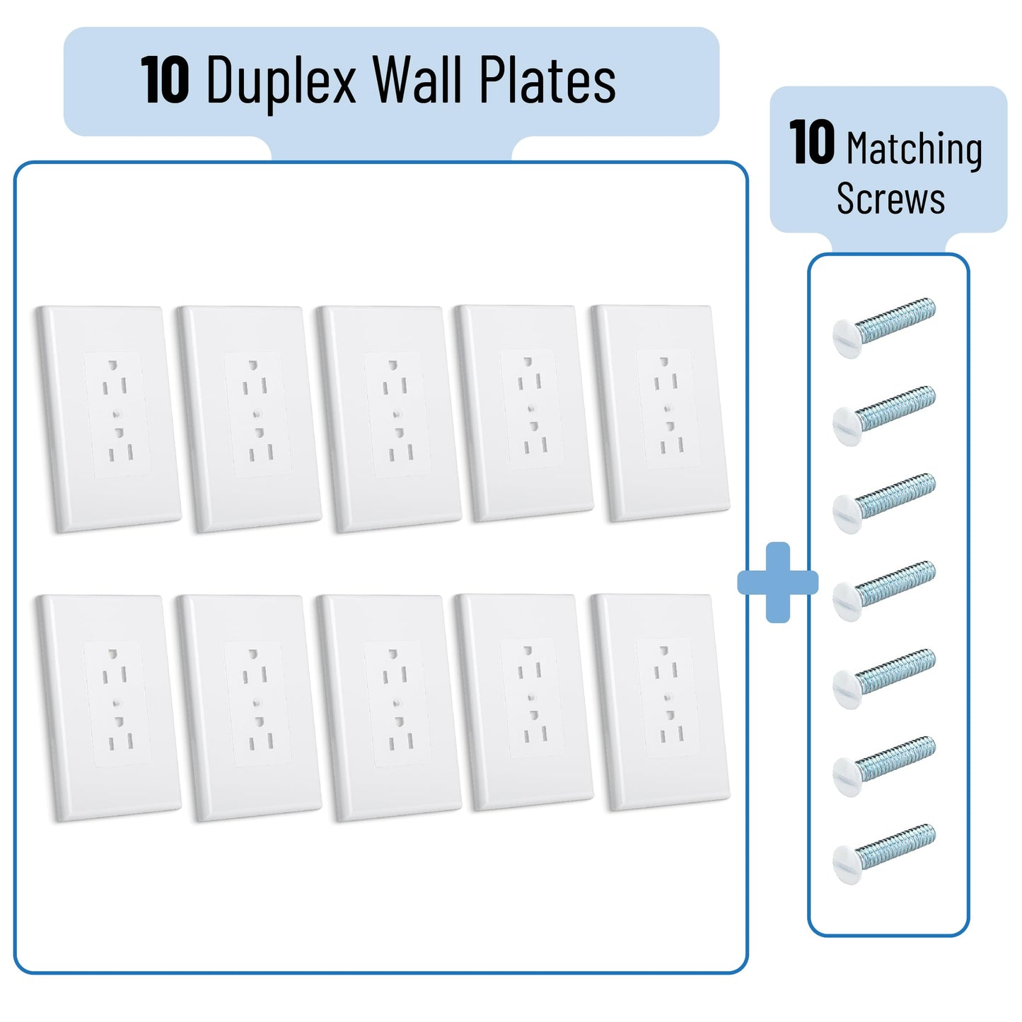 Bates Choice Duplex Wall Plate, 10 Pack, White, 3.18 inches (W) x 4.98 inches (H), Wall Plates, Wall Outlet Cover
