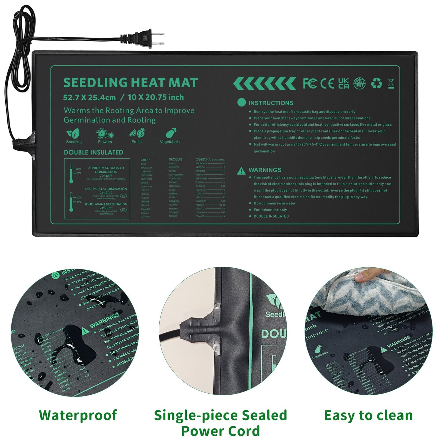 AUPETEK Seedling Heat Mat 2 Pack for Seed Starting,10" x 20.75" Waterproof Heating Pad for Indoor Plants Germination, Gardening, Hydroponic, Greenhouse