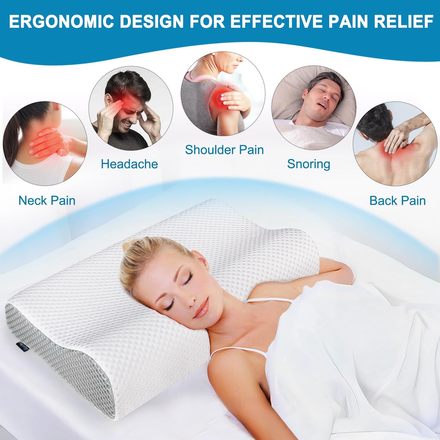 Pwperry Cervical Neck Pillow, Contour Memory Foam Pillows Neck Pillow for Sleeping, Ergonomic Pillow for Side Back Stomach Sleeper, Neck and Shoulder Pain