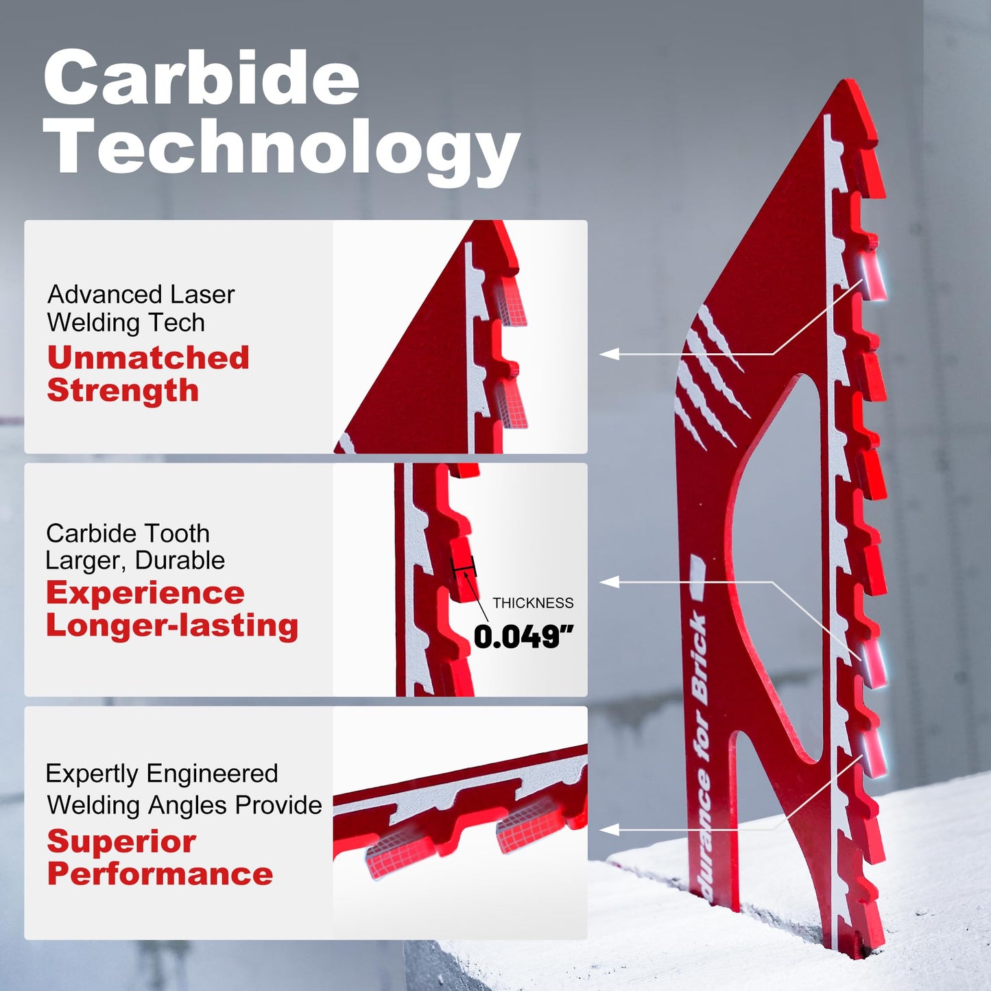 EZARC Demolition Masonry Reciprocating Saw Blade, Carbide Blades for Cutting Aerated Concrete and Hollow Brick 12-Inch, 1 Pack
