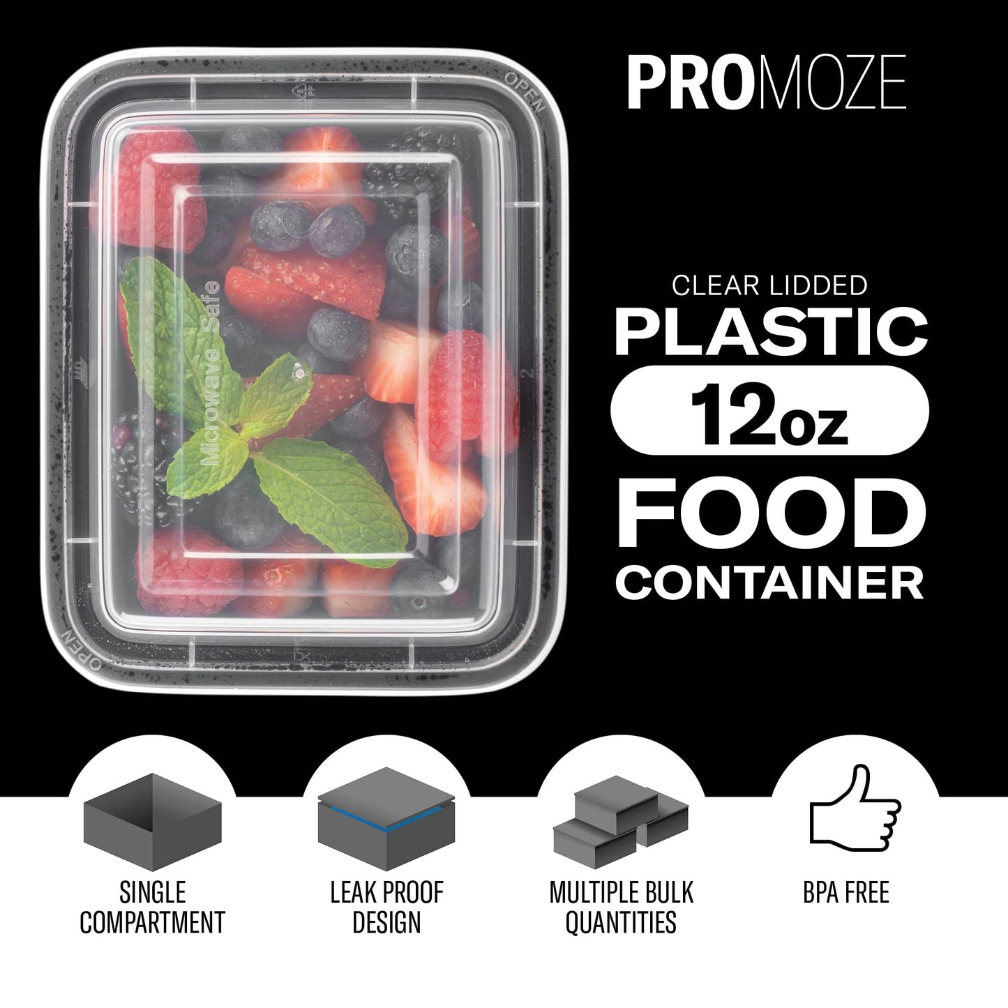 50-Pack Reusable Meal Prep Containers Microwave Safe Food Storage Containers with Lids, 12 OZ - 1 Compartment Take Out Disposable Plastic Bento Lunch Box To Go, BPA Free - Dishwasher & Freezer Safe