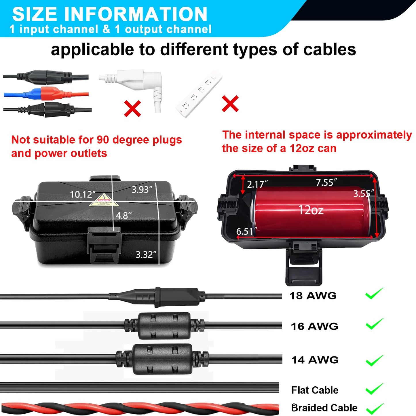 Outdoor Electrical Box Waterproof IP54 Black Outdoor Extension Cord Cover(Inner 6.5 x 3.5 x 2.2inch), Wall-Hangable Waterproof Box for Plug, Halloween, Christmas String Lights (Black 2PCS)