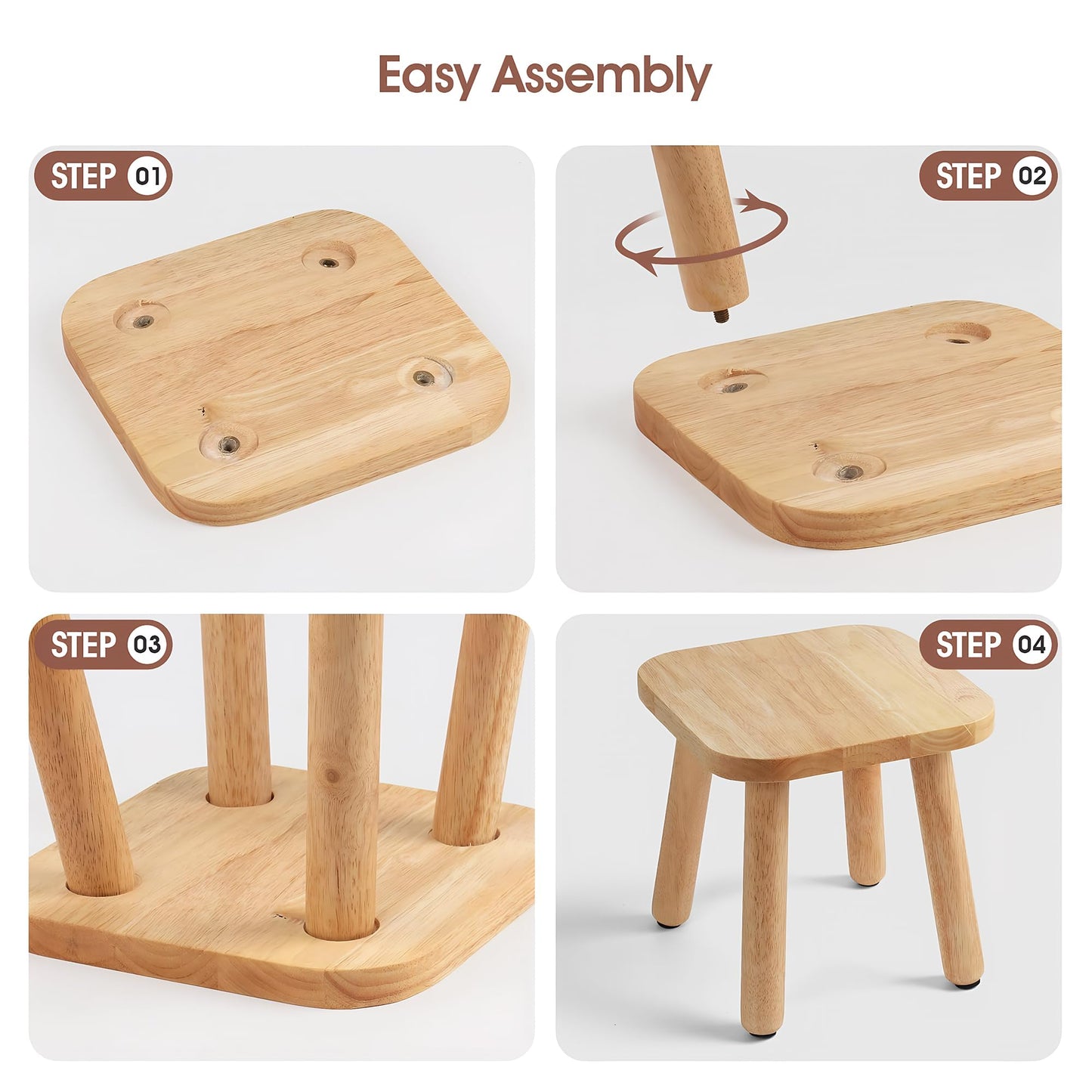 XIHESHIJ 11.6" Non-Slip Wooden Step Stool - Compact & Sturdy, 250 Lbs Capacity, Easy Assembly for Bedroom, Bathroom, Kitchen Toddler Chair Wooden Kids Desk (Nature)