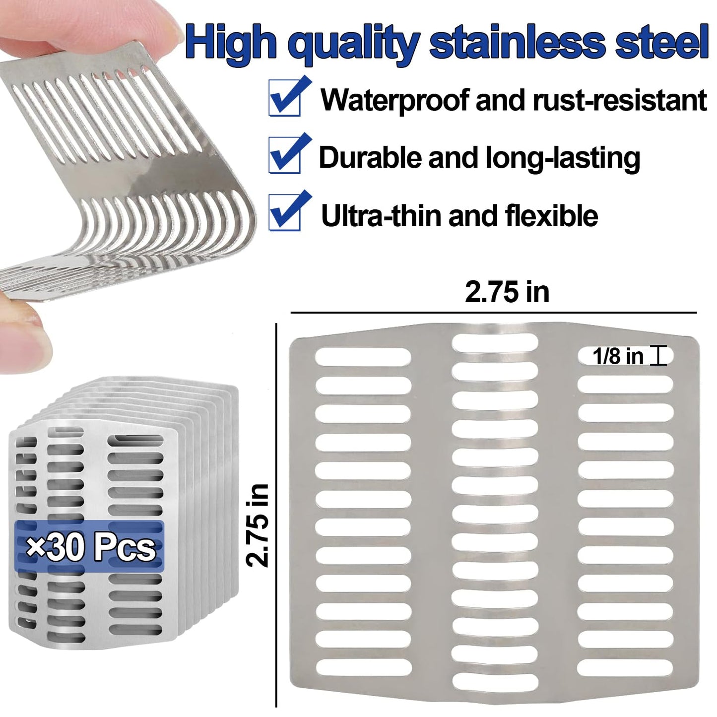 30PCS Stainless Steel Brick Weep Hole Covers for Brick Walls,Prevents Entry of Rats, Wasps,Bees, Lizards, Snakes and Scorpions (2.75" )