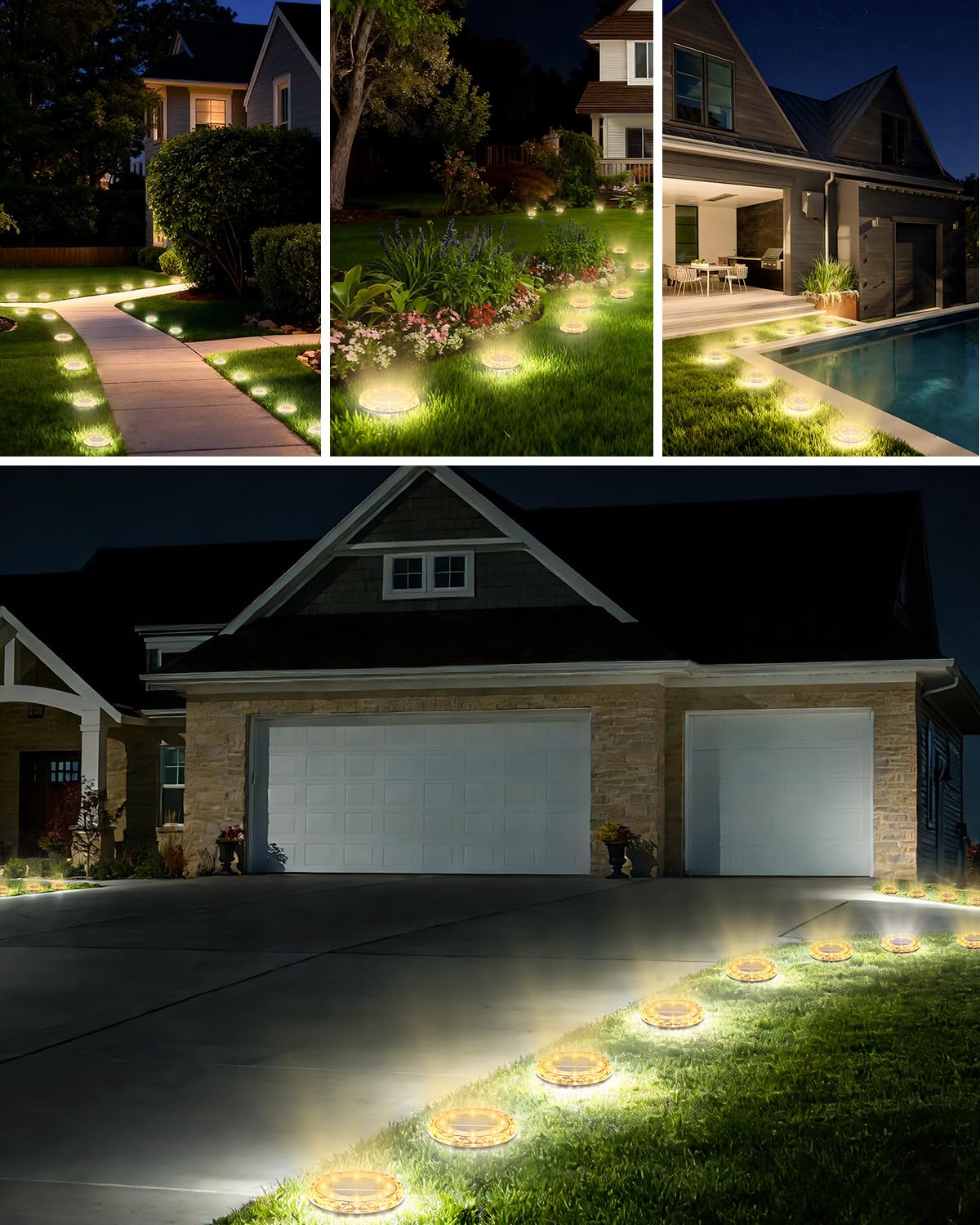 Solar Ground Lights Outdoor,12 Pack 8 LED Solar Pathway Lights Up to 8–10H IP65 Waterproof Landscape Lighting for Lawn Yard Deck Patio Walkway (Warm White)