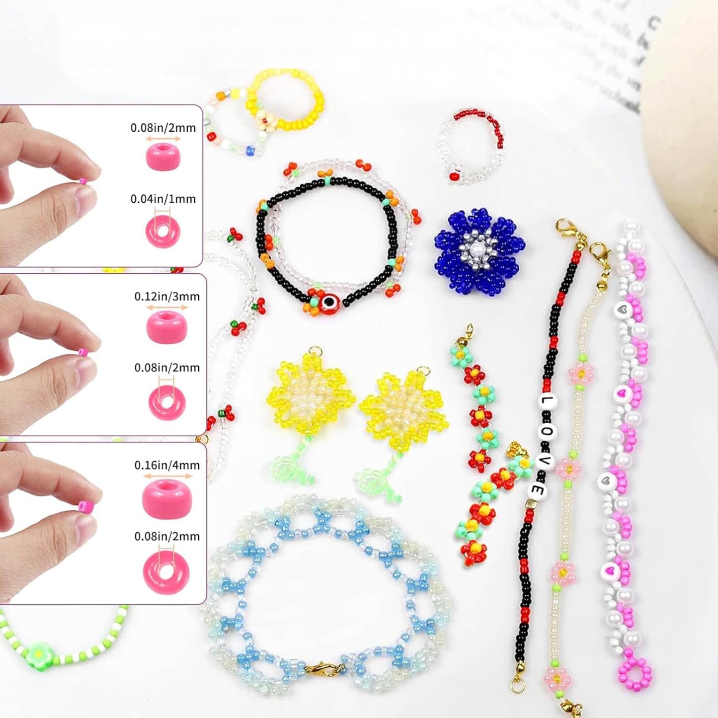 54000pcs Glass Seed Beads for Jewelry Making Kit, 120 Colors 2mm Small Beads Kit Bracelet Beads with Letter Evil Eye Beads Jump Rings & Charms Pendants for Bracelets Making, DIY, Art and Craft