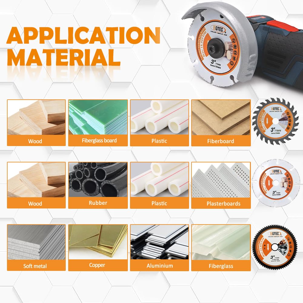 BGTEC Circular Saw Blade - 4PCS 3" Cutting Dics Arbor 3/8" for Wood Plastic Metal Steel