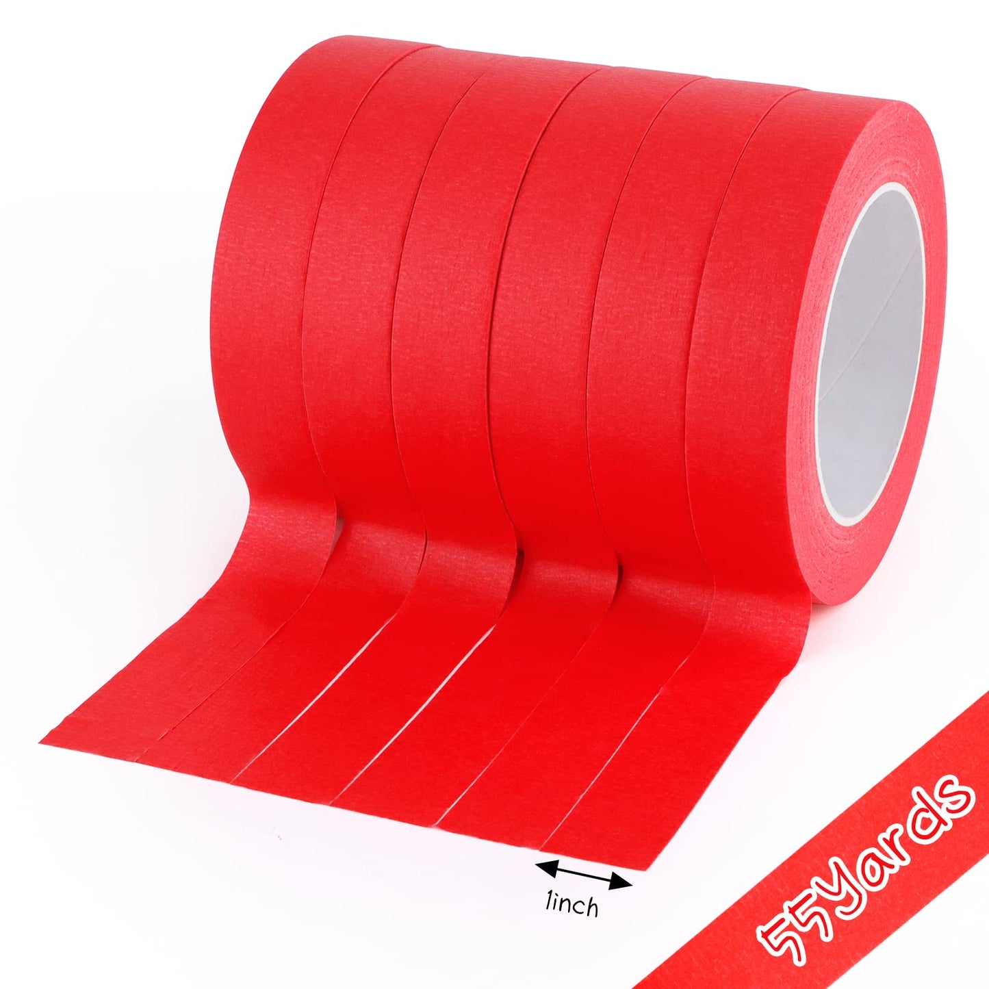 IBEQUEM 6Rolls Masking Tape 1 Inch x 55 Yards, Red Painters Tape, No Residue Artist Tape, High Adhesive Decorative Tape, Craft Tape for Painting, DIY, Arts, Crafts, Labeling or Coding, Wall, Handmade