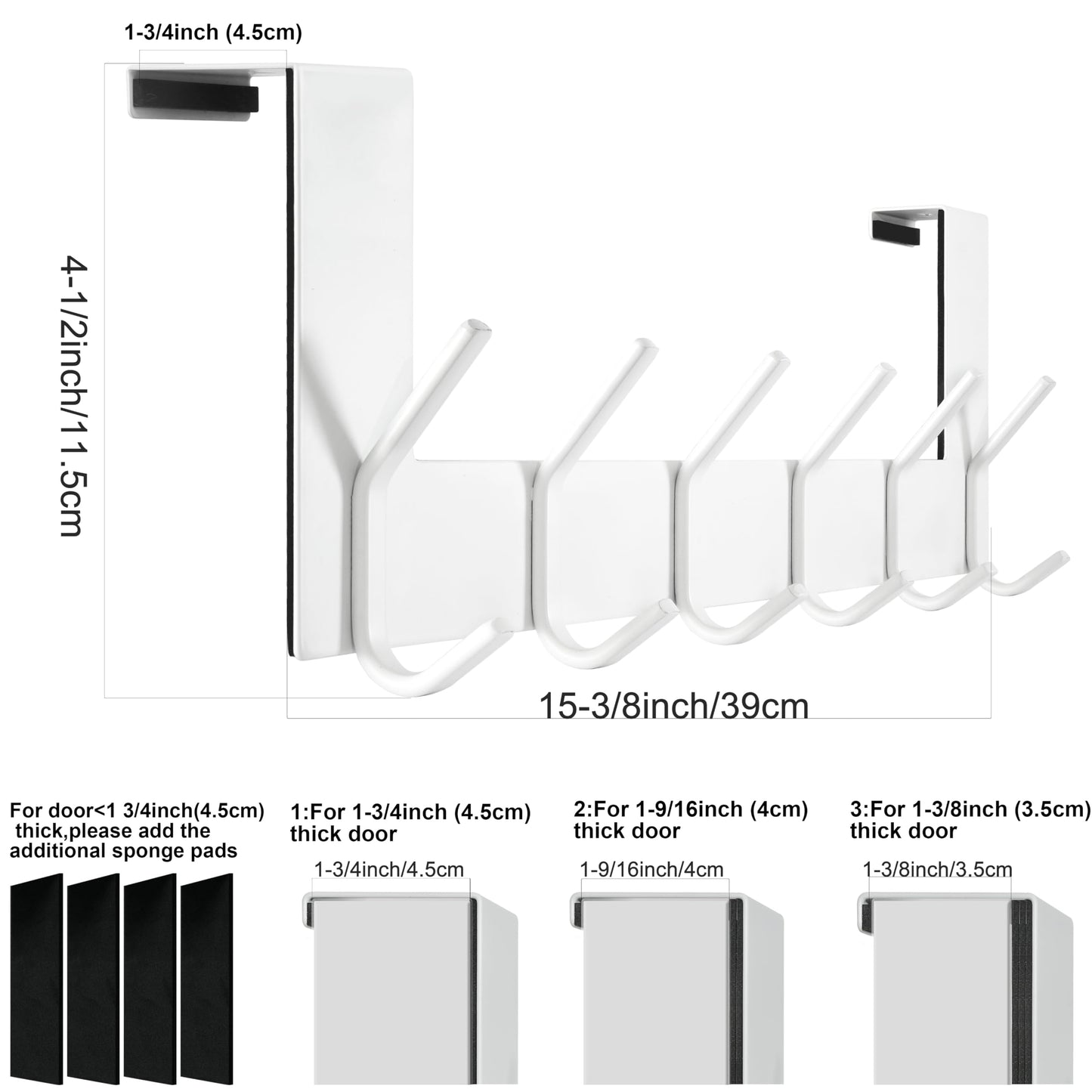 WEBI Over The Door Hook,Over Door Towel Rack,Door Hanger,Door Coat Hanger,Over The Door Coat Rack,Door Hooks for Hanging Clothes,Towels,Behind Back of Bathroom,White