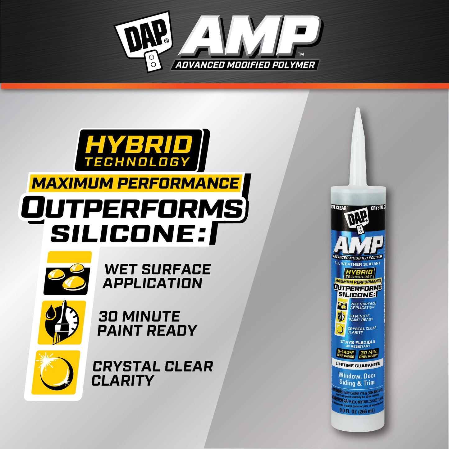 DAP AMP All Weather Window, Door and Siding Sealant, Clear, 9 Oz (7079800761)
