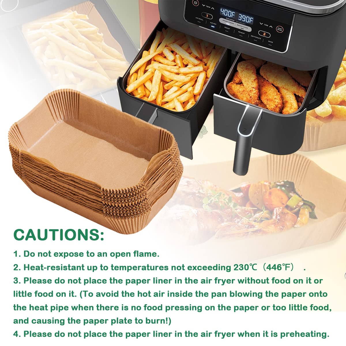225PCS Air Fryer Liners for Ninja Foodi Dual Air Fryer DZ201/DZ401, Air Fryer Parchment Paper Liners, Rectangle Disposable Paper Liner,Airfryer Liners Baking Paper Air Fryer Accessories