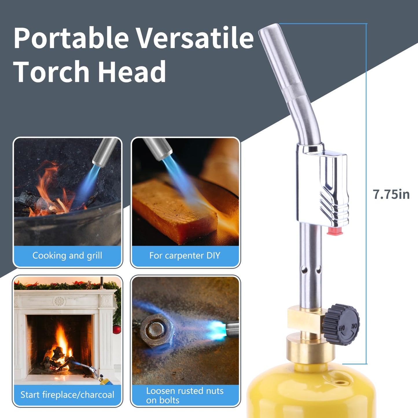 TAUSOM Propane Torch Head Metal Trigger Start Ignition, Propane Torch Adjustable Heat, Torch Head Fuel by MAPP MAP/PRO Propane Gas for Soldering Brazing Jewelry Cooking and Grill