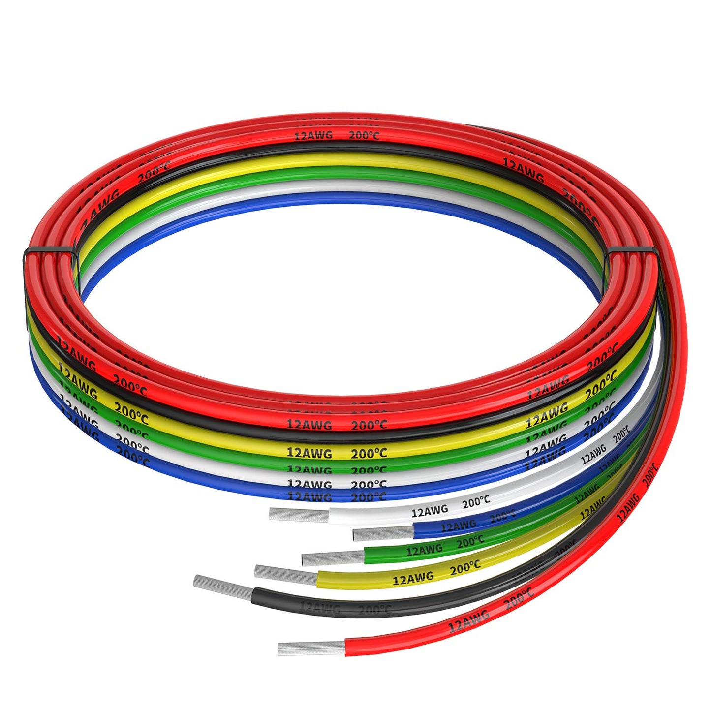 12awg Silicone Electrical Wire Cable 6 Colors (5ft Each) 12 Gauge Hookup Wires kit Stranded Tinned Copper Wire Flexible and Soft