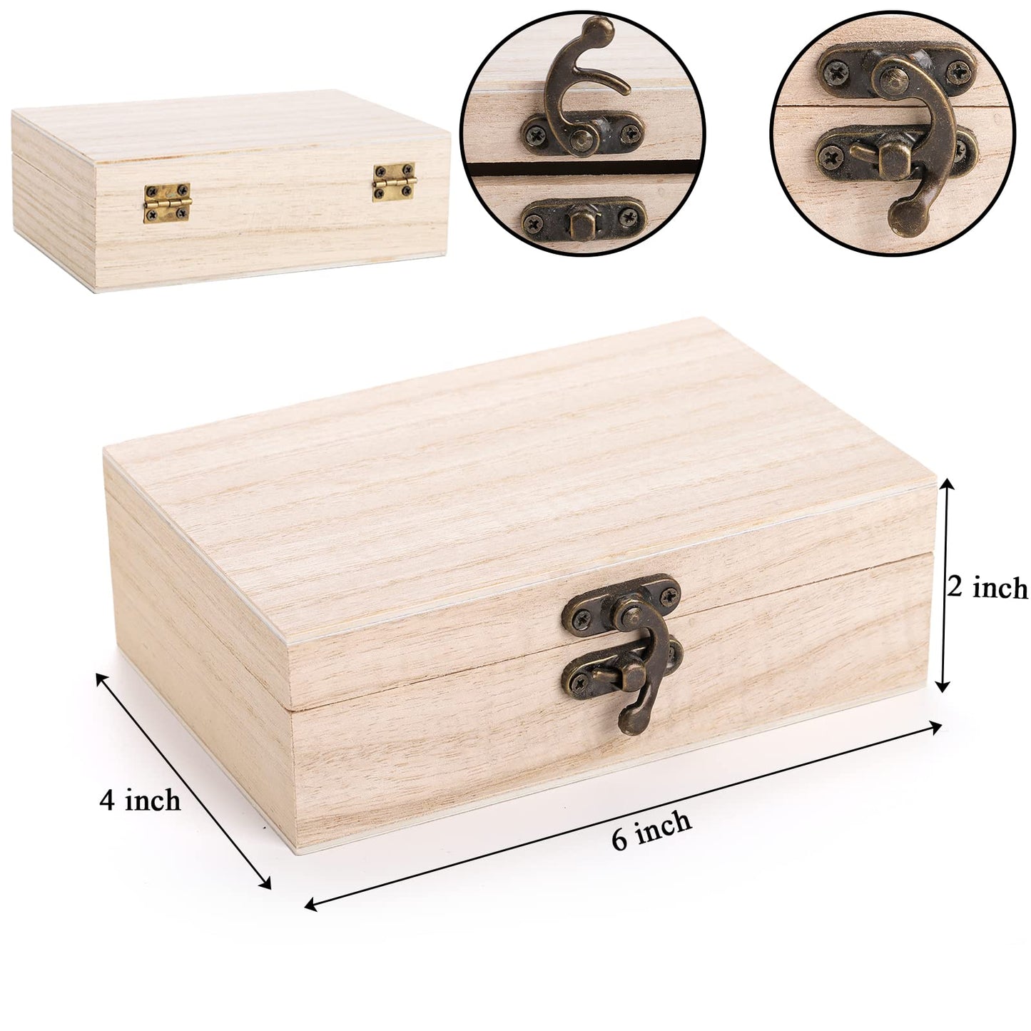 Yarlung 8 Pack Unfinished Wooden Boxes for Crafts, 6x4x2 Inch Small Keepsakes Box Jewelry Storage Unpainted DIY Gifts Box for Treasure Chest, Art Hobbies, Hinged Lid with Front Clasp