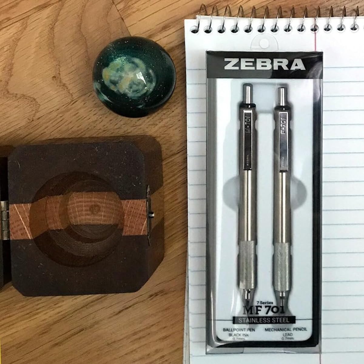 Zebra Pen M/F 701 Stainless Steel Mechanical Pencil and Ballpoint Pen Set, Fine Point, HB Lead and Black Ink, Ideal for Tactical Use, 2-Pack Gift Set (10519)