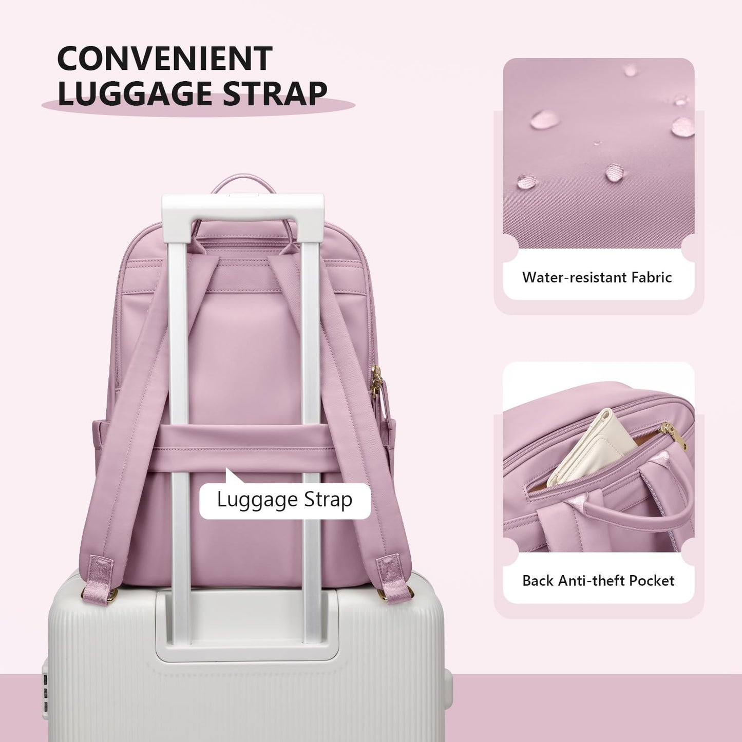 Women Laptop Backpack with Separate Laptop Compartment Fits 14 Inch Notebook Casual Daypack for Work Travel College Backpack Book Bags (Pinkish Purple)