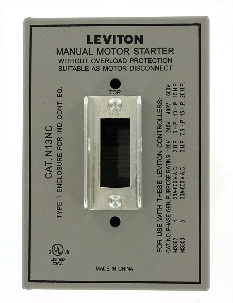 Leviton Type 1 Manual Motor Controller Enclosure, N13NC-DS, Grey