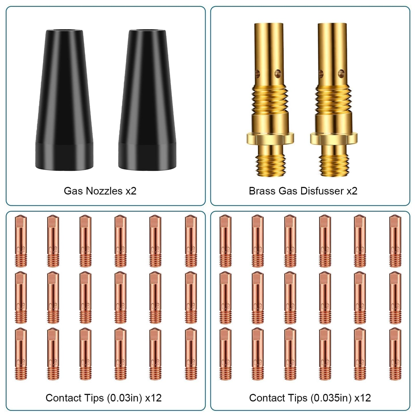 SUNJOYCO 28 PCS Flux Core Gasless Nozzle Tips Kit, KP1939-1 MIG Welder Tips, 0.030" 0.035" Welding Tip Nozzle Diffuser, MIG Welder Parts Compatible with Lincoln Magnum 100L Weld-Pak