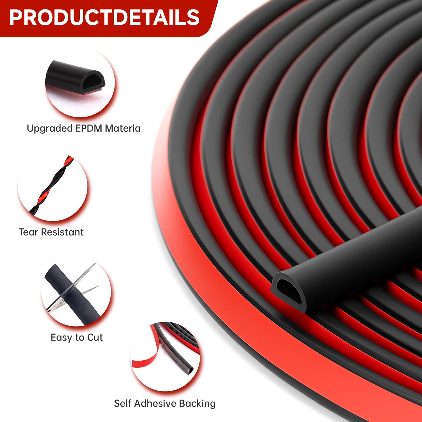 T-Language D-Shaped Silicone Weather Stripping Self-Adhesive Door & Window Seal Strip | Waterproof, Durable Gasket for Doors, Windows, Frames(9mm W × 6mm T) 12M