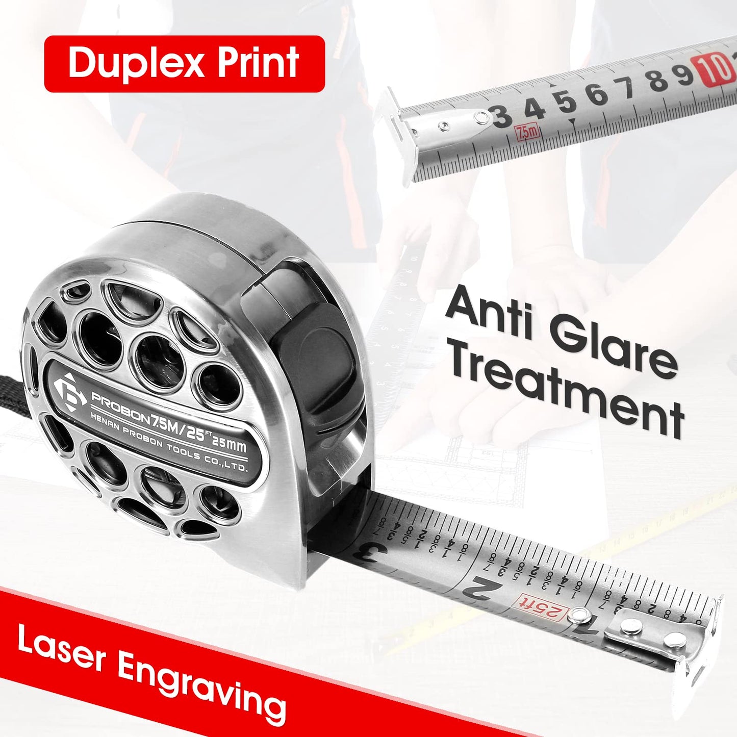 Tape Measure 25FT Stainless Steel Measuring Tape with Double-Sided Scale Waterproof Portable Retractable Measure Ruler Hollow Design Titanium Tape Measure for Household Agricultural Industrial