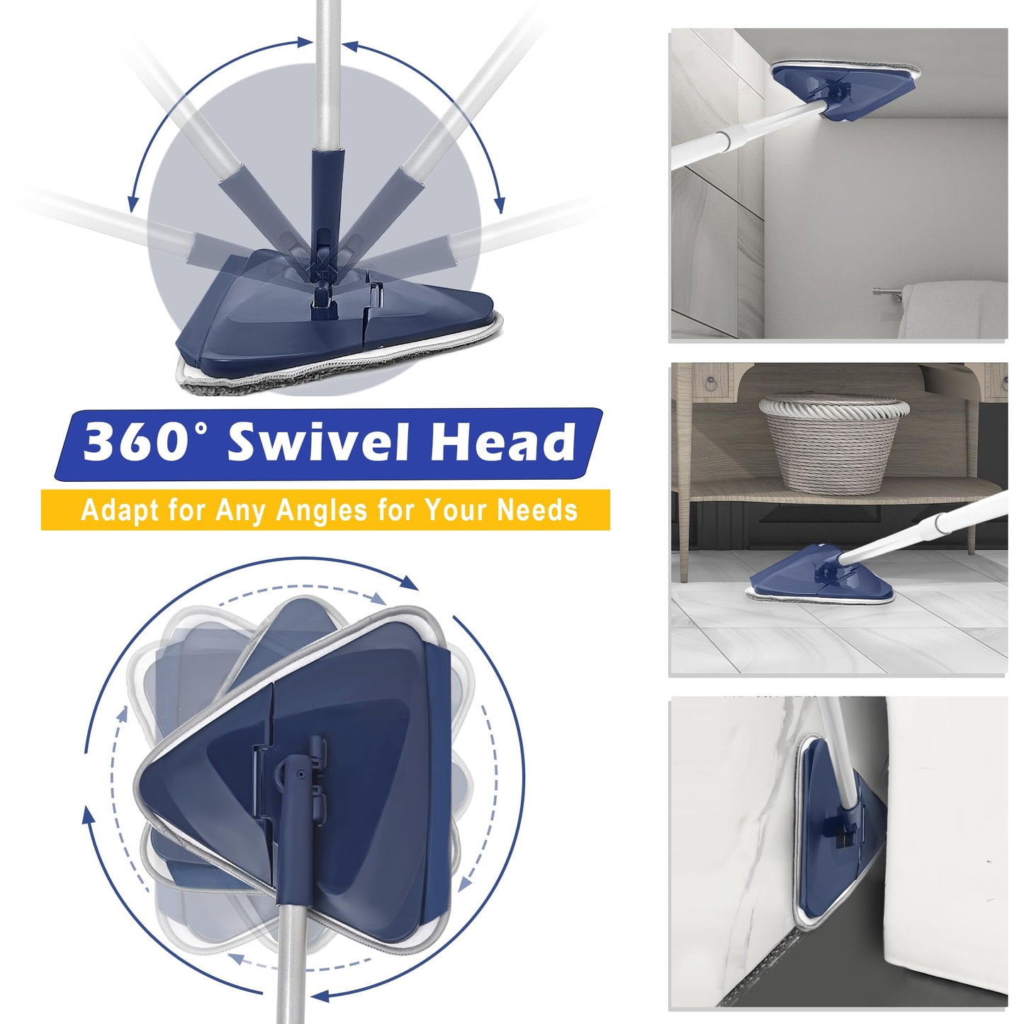 Wall Cleaner Mop with 82" Extendable Handle, 360° Rotating Head & 90° Flip, Microfiber/Chenille Pads, Built-in Squeegee for Ceiling, Wall, Baseboard and Window Cleaning