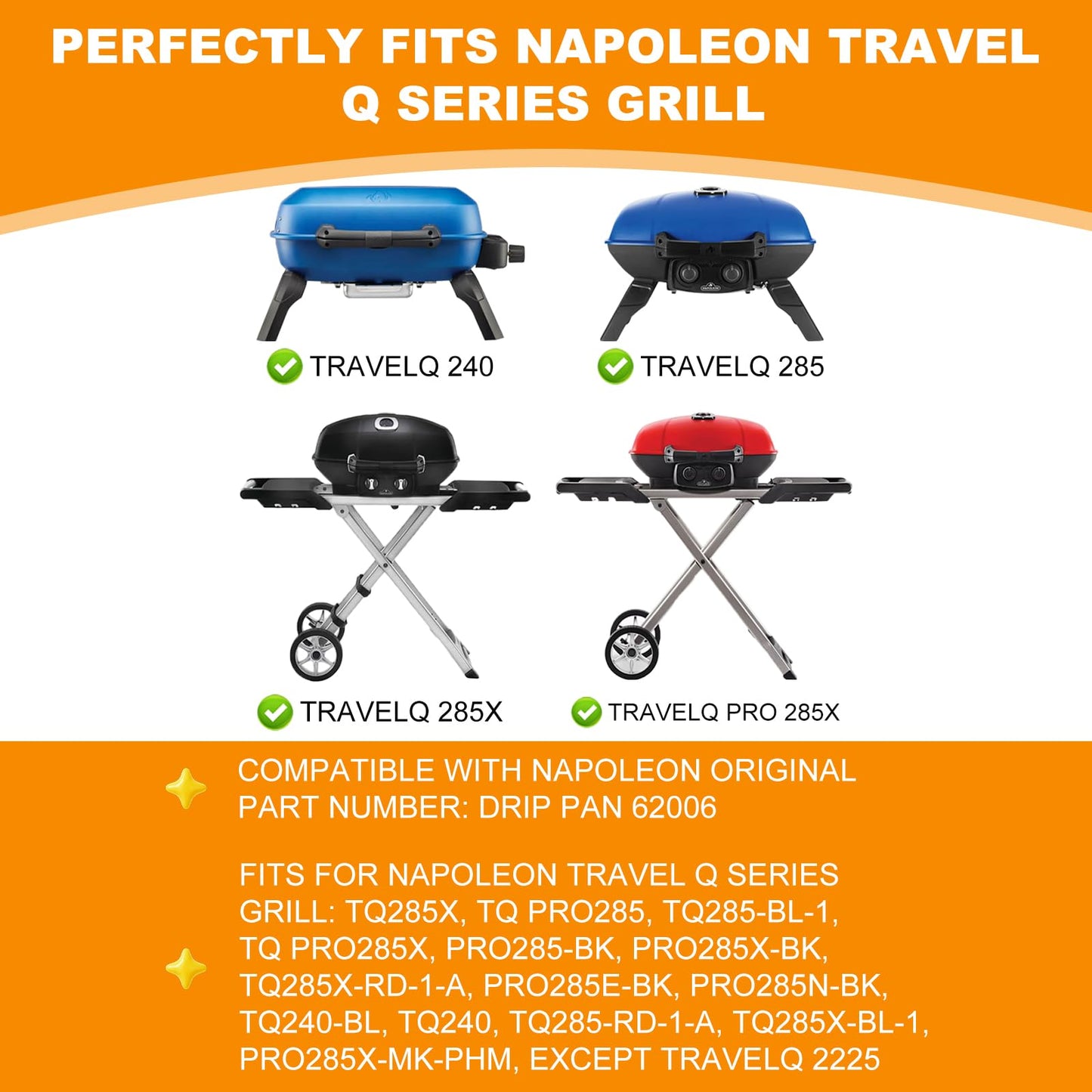 62006 Drip Pan Liners for Napoleon TravelQ 285,TravelQ PRO SER BBQ Drip Trays for Napoleon BBQ Replacement Parts TQ285 TQ240 TQ PRO285,Disposable Aluminum Drip Pans for Napoleon BBQ Accessories, 20PCS