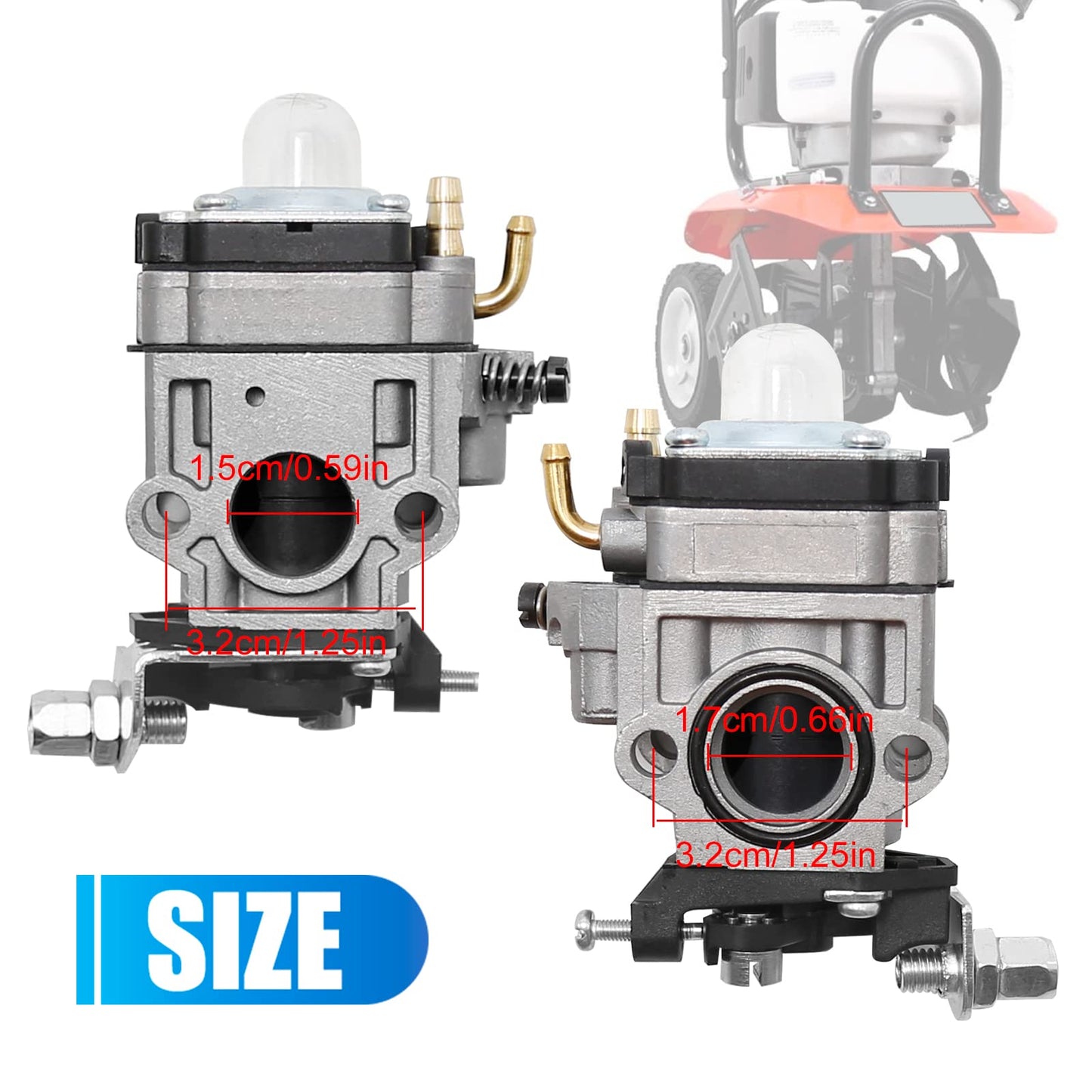 300486 11334 Carburetor Carb Replacement for 2 Cycle 43cc Powermate PCV43 Tiller Replacement for Earthquake E43 MC43 MD43 WE43 WE43E WE43CE Carb Fuel Line Tune Up Kit