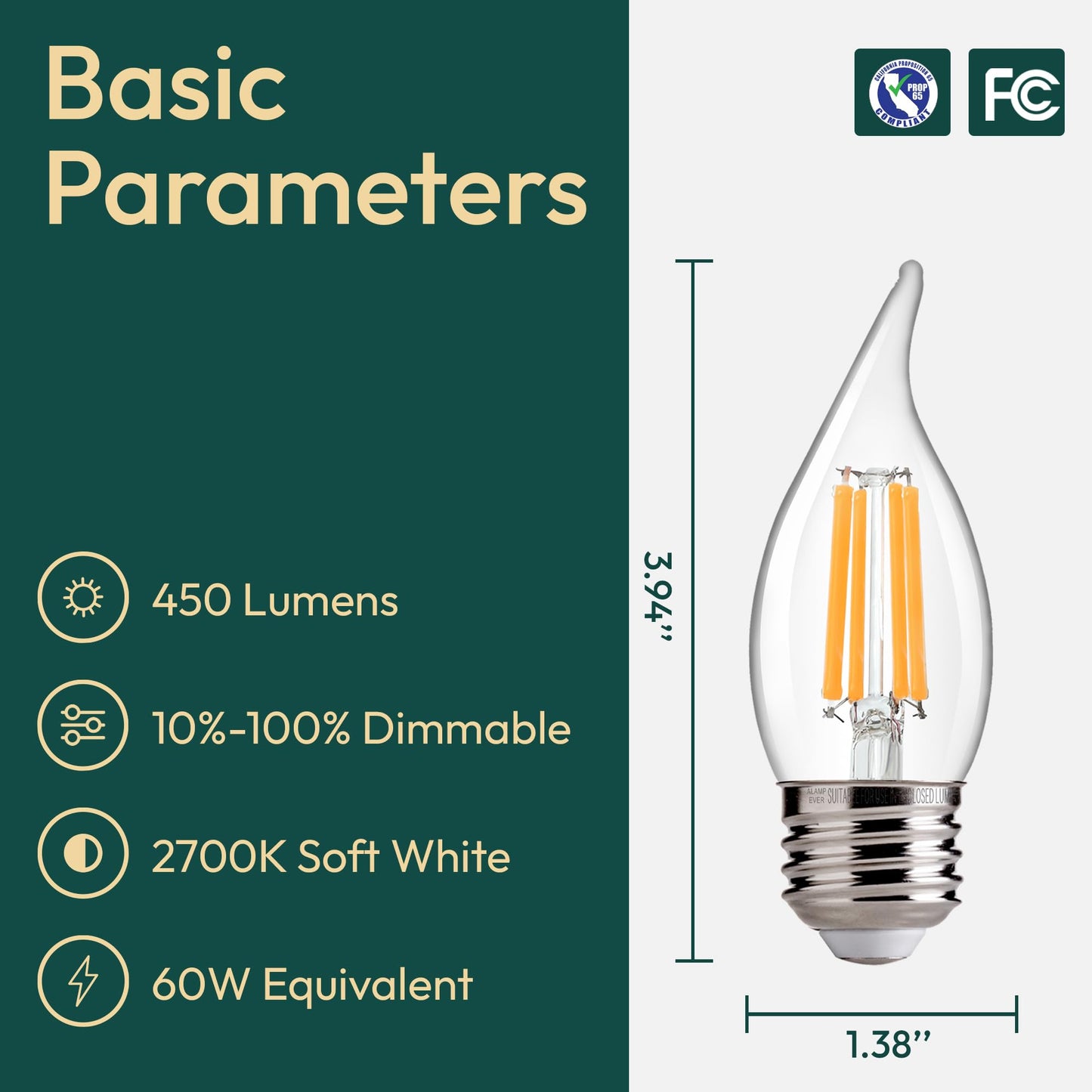 ALAMPEVER 12 Pack E26 LED Bulb 60 Watt, 2700K Soft White LED Light Bulb with Dimmable Function, CA11 Candelabra LED Bulbs, 450LM LED Edison Bulb, CRI82