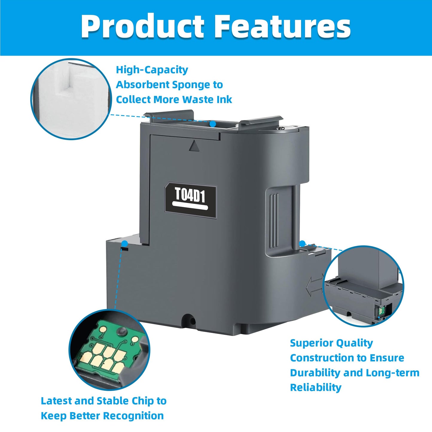 T04D100 T04D1 Ink Maintenance Box for ET-15000 ET-3750 ET-3760 ET-4750 ET-4760 ET-3850 ET-4850 WF-2860 XP-5100 ET-3710 ET-3830 ET-5150 Printers (EWMB2, 2PK)