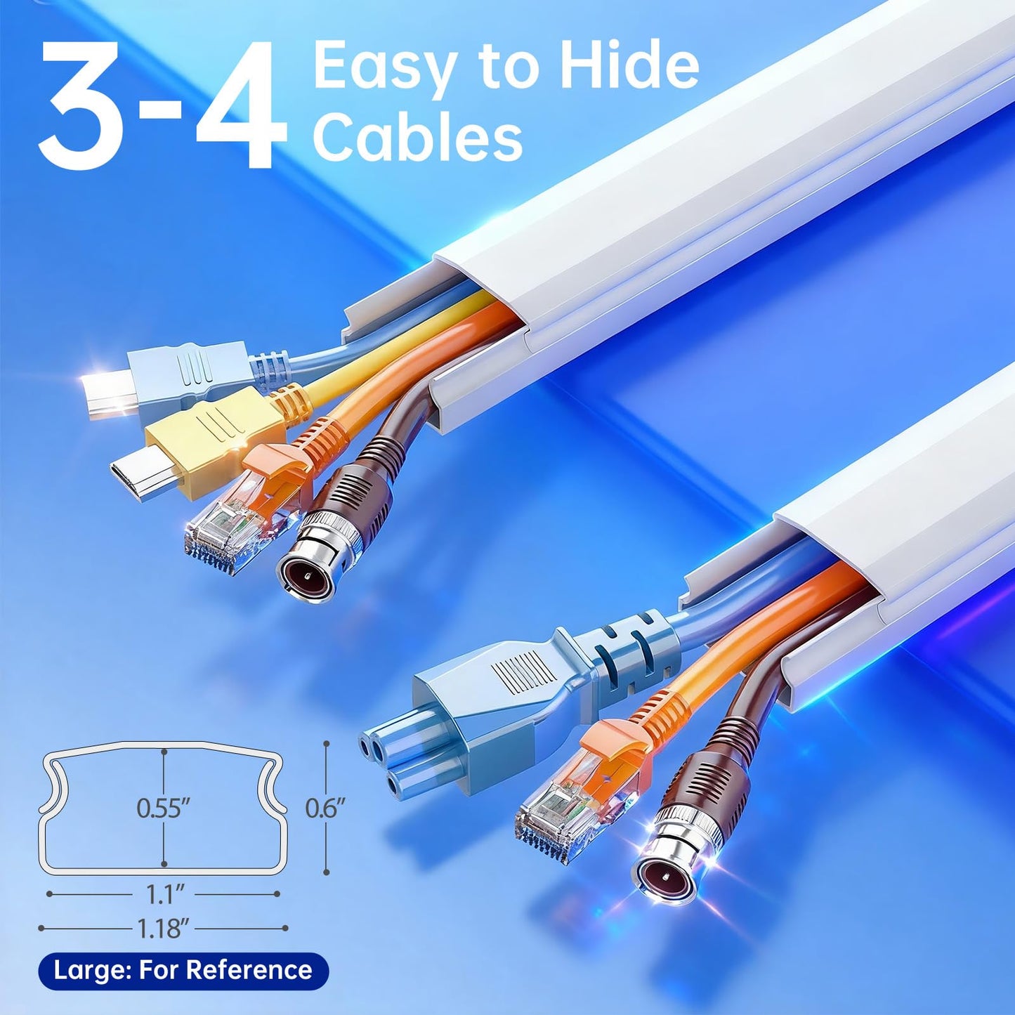 Delamu Cord Hider Wall Kit, 85in Paintable Wire Covers for Wall Mounted TV, Easy to Install Cable Hider for Cords on Wall, Wall Cable Concealer & Cord Management System, 6X L14.2 W1.18 H0.5in, White