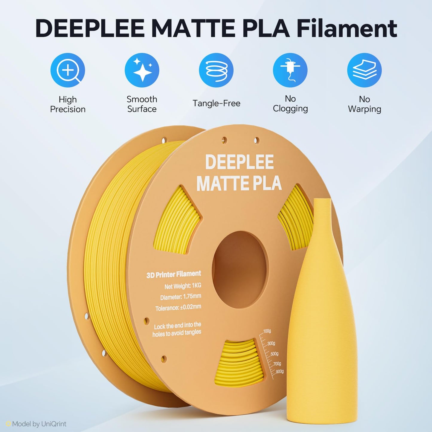 DEEPLEE Matte PLA Filament 1.75mm, 3D Printer Filament Dimensional Accuracy +/- 0.02mm, No Clogging, Higher Toughness, Cardboard Spool 3D Filament, 1kg Navy Blue