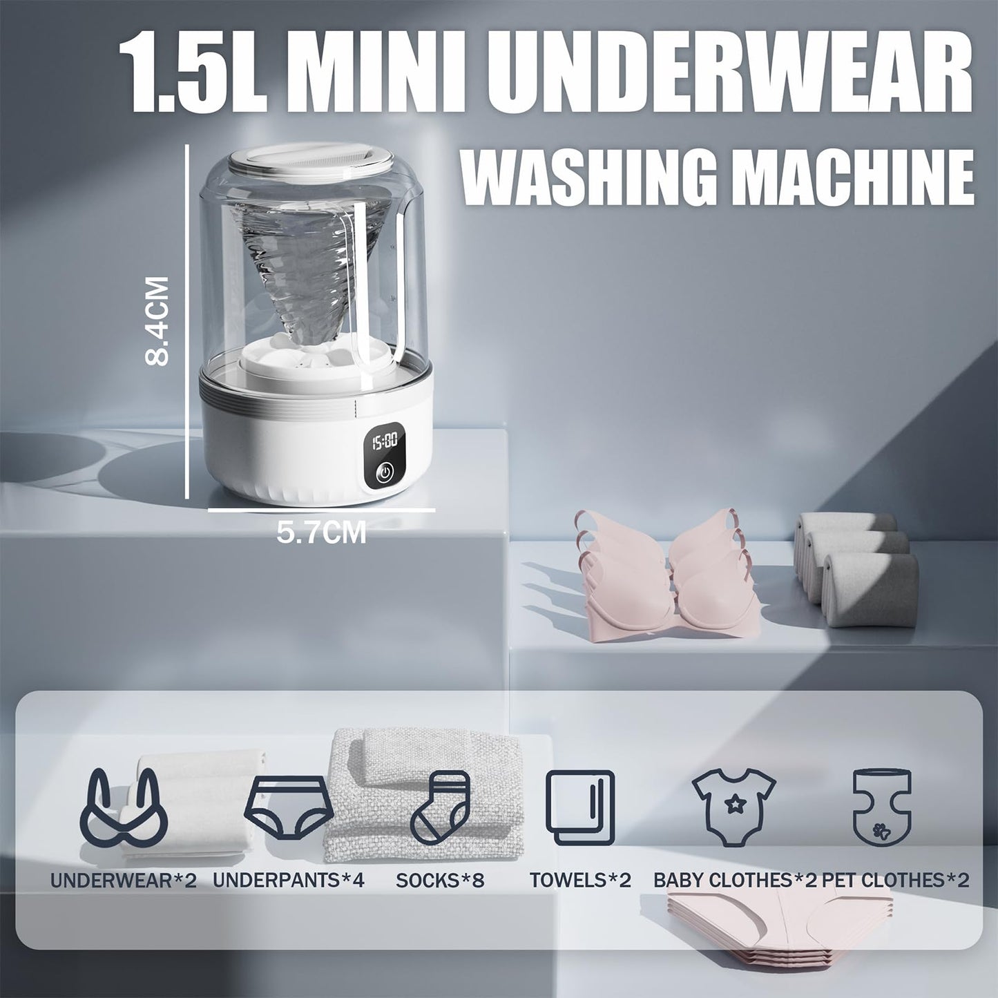 Underwear washing Machine, Portable Mini WashingMachine Rechargeable Underwear Washer Deep Cleans Small Clothes for Apartment, Dorm, Rv, Travel & Hotel Use