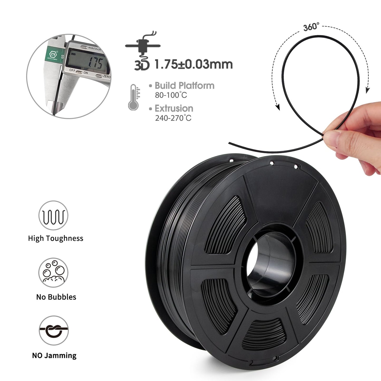 iSANMATE ASA Filament 1.75mm Black 1KG, UV & Weather Resistant 3D Printer Filament Perfect for Outdoor Functional Parts, Dimensional Accuracy +/- 0.02mm, 1kg Spool (2.2lbs)